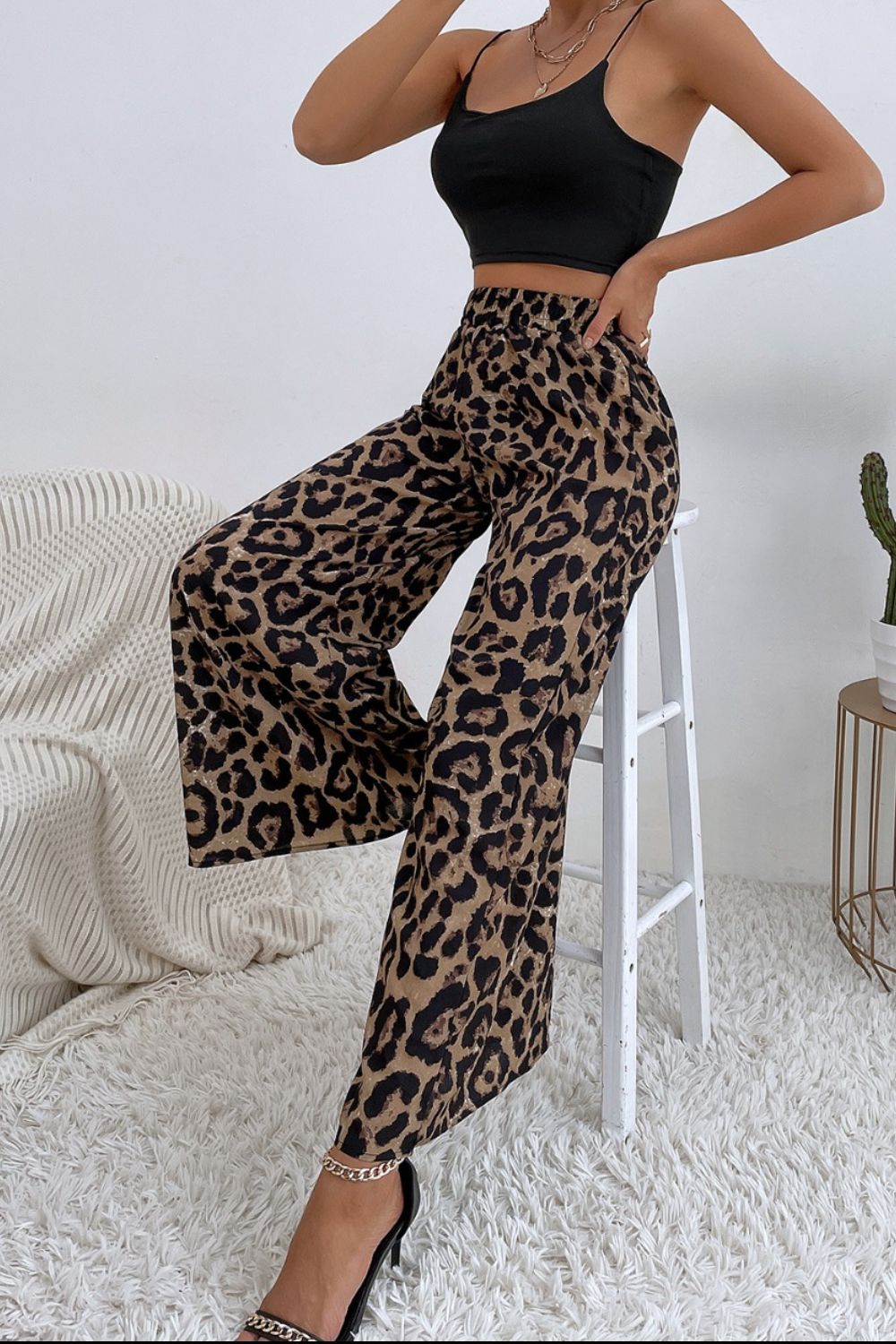 Leopard High Waist Wide Leg Pants - Girly Tea