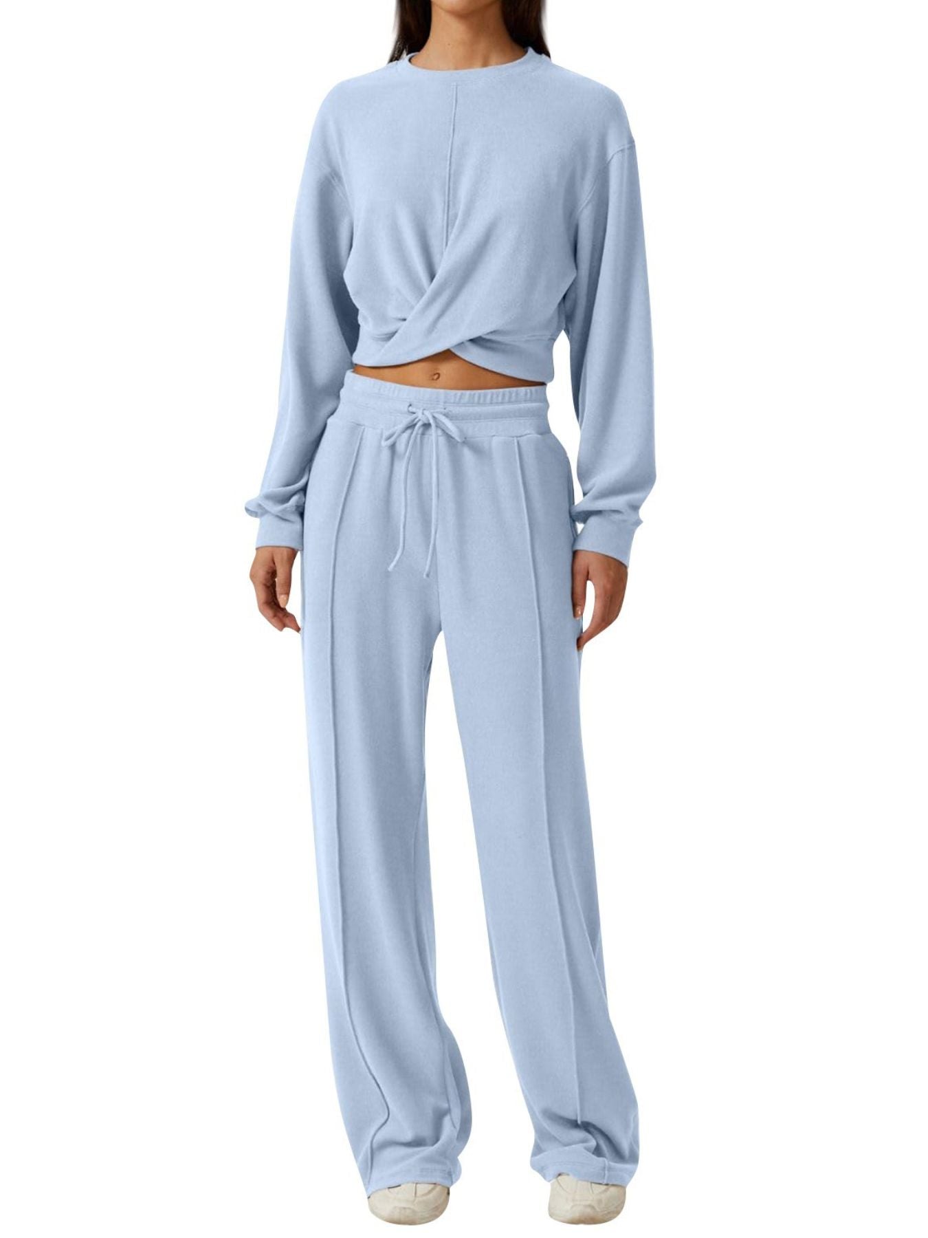 Twist-Front Long Sleeve Top and Pants Set - Girly Tea