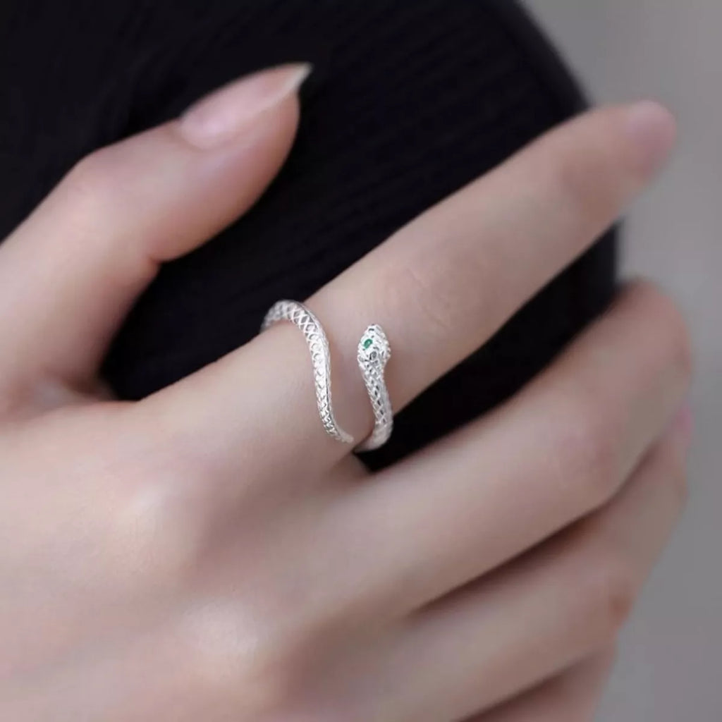 925 Sterling Silver Snake Bypass Ring - Girly Tea