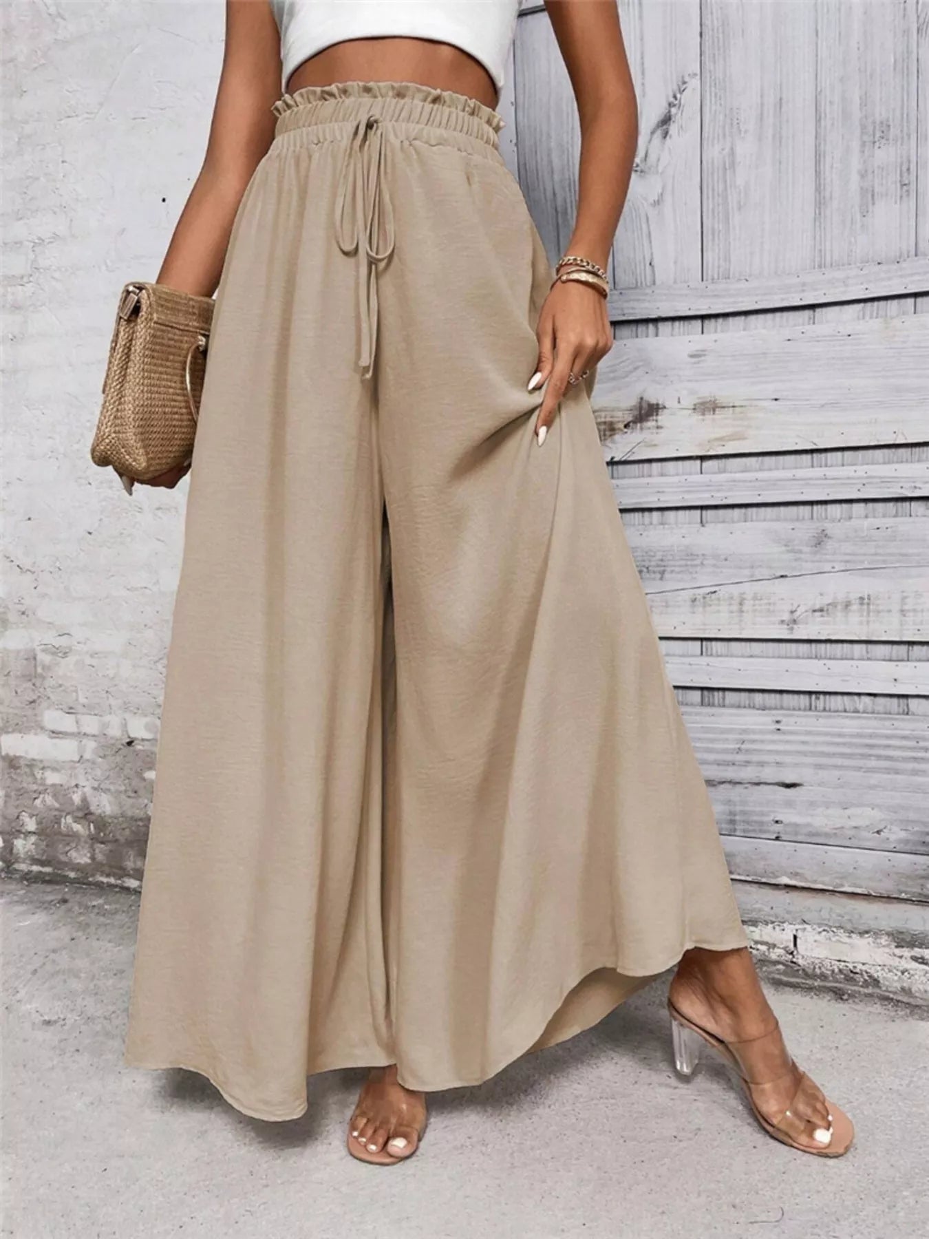 Frill Wide Leg Pants - Girly Tea
