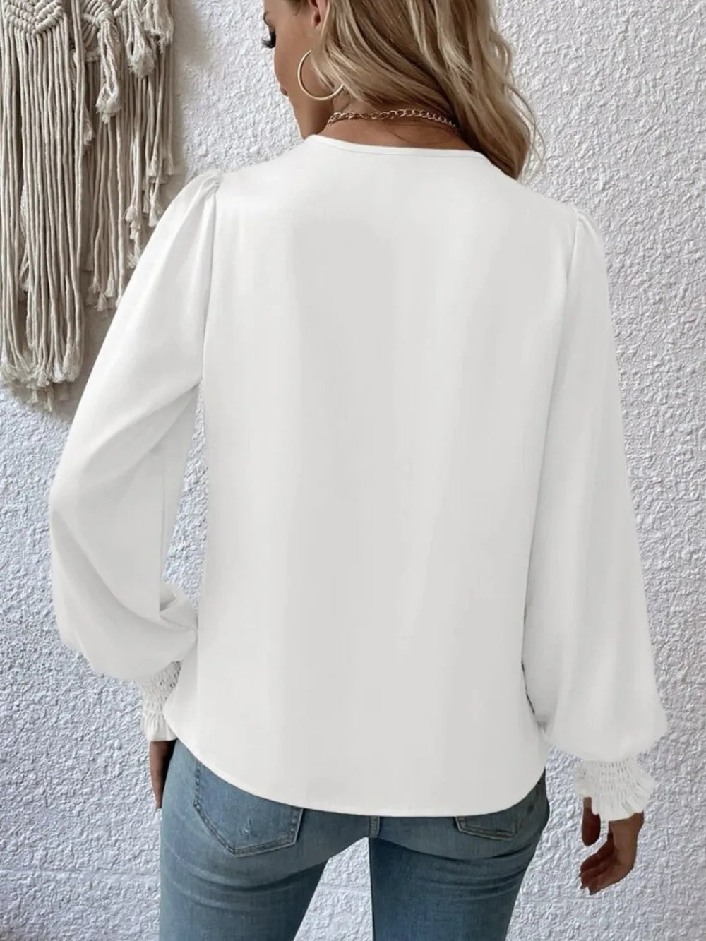 Surplice Smocked Lantern Sleeve Blouse - Girly Tea