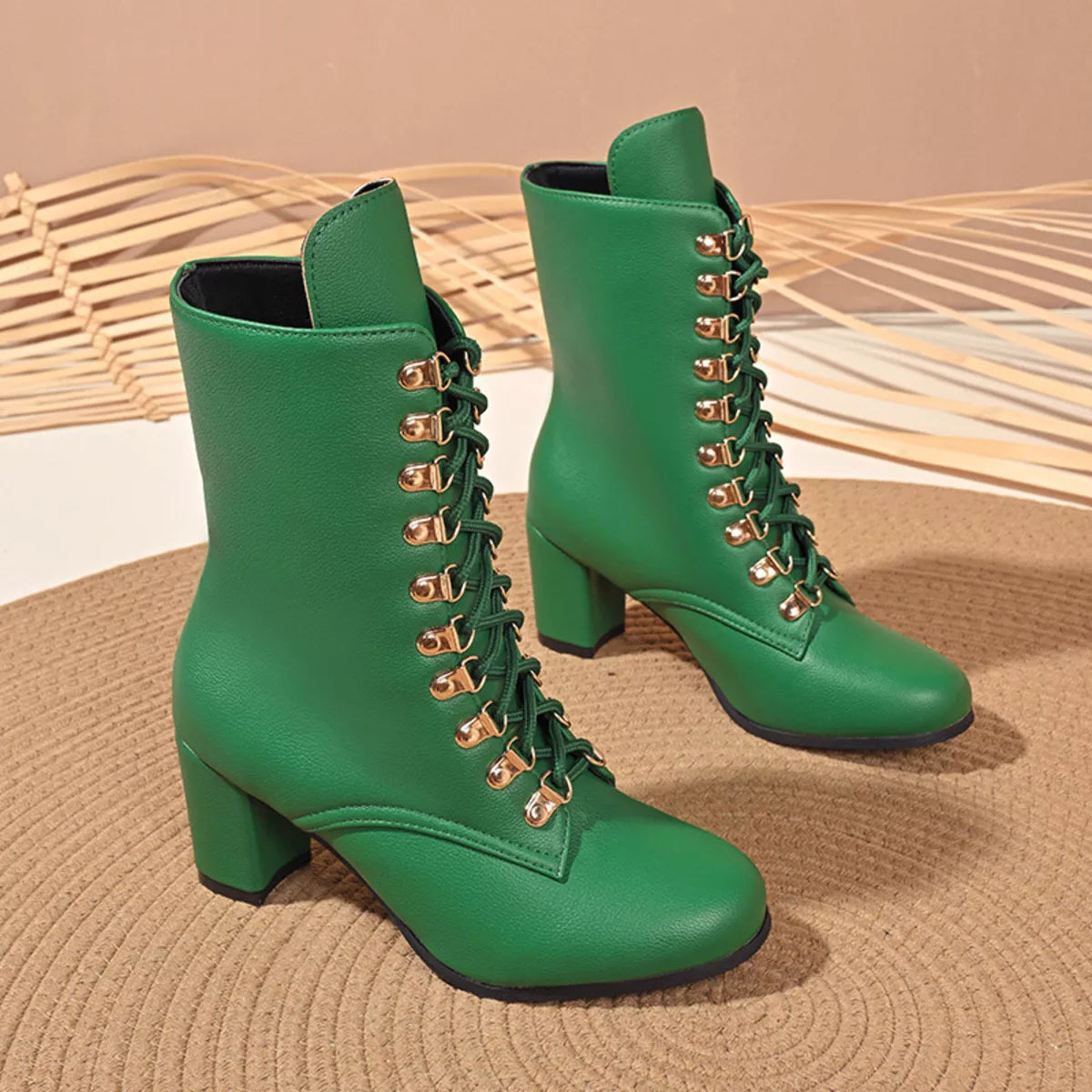 Lace-Up Boots with Block Heel - Girly Tea