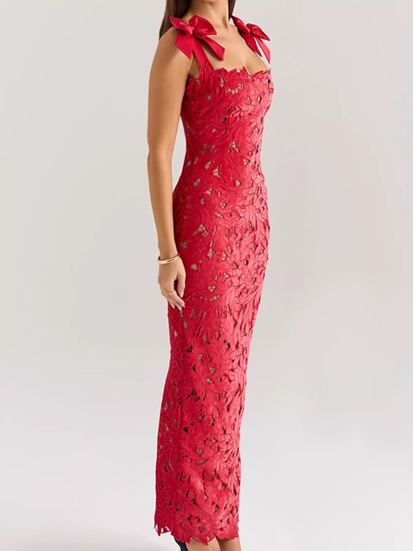 Slit Tie Shoulder Maxi Dress - Girly Tea