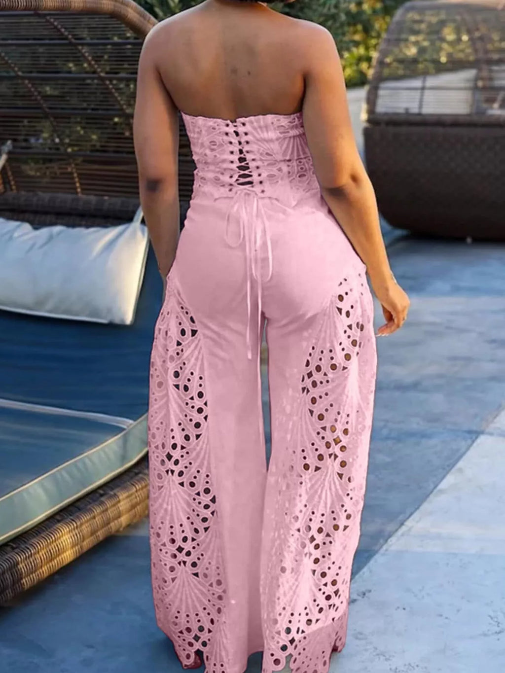 Hollow-Out Tube Top and Pants Two-Piece Set - Girly Tea
