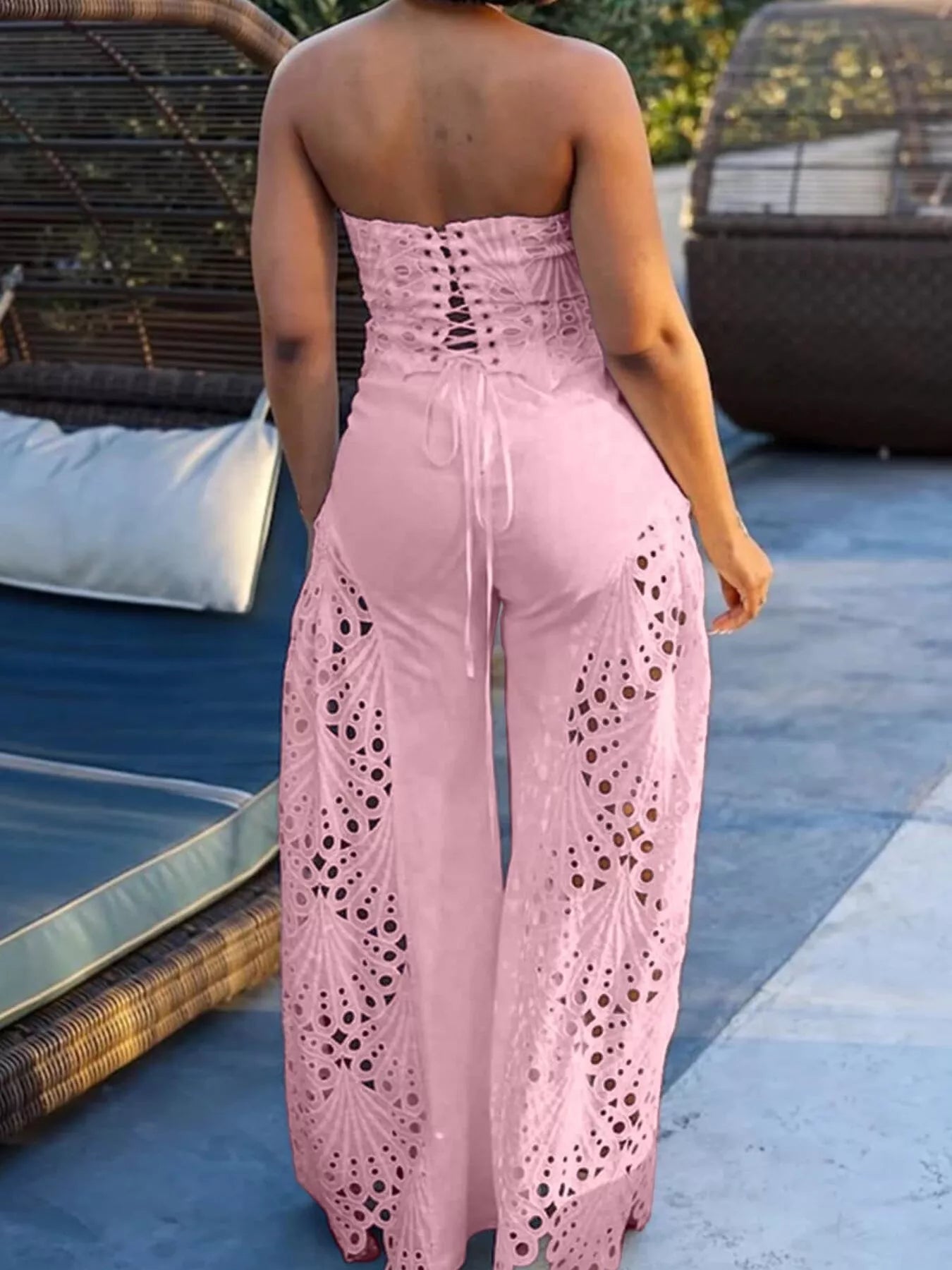 Hollow-Out Tube Top and Pants Two-Piece Set - Girly Tea