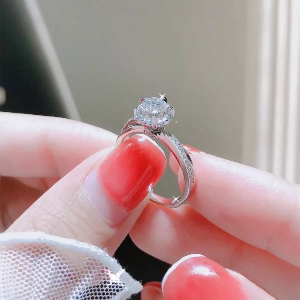 1 Carat 925 Sterling Silver Moissanite Ring - Girly Tea