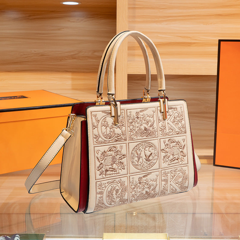 Embroidered Leather Top Handle Handbag - Girly Tea