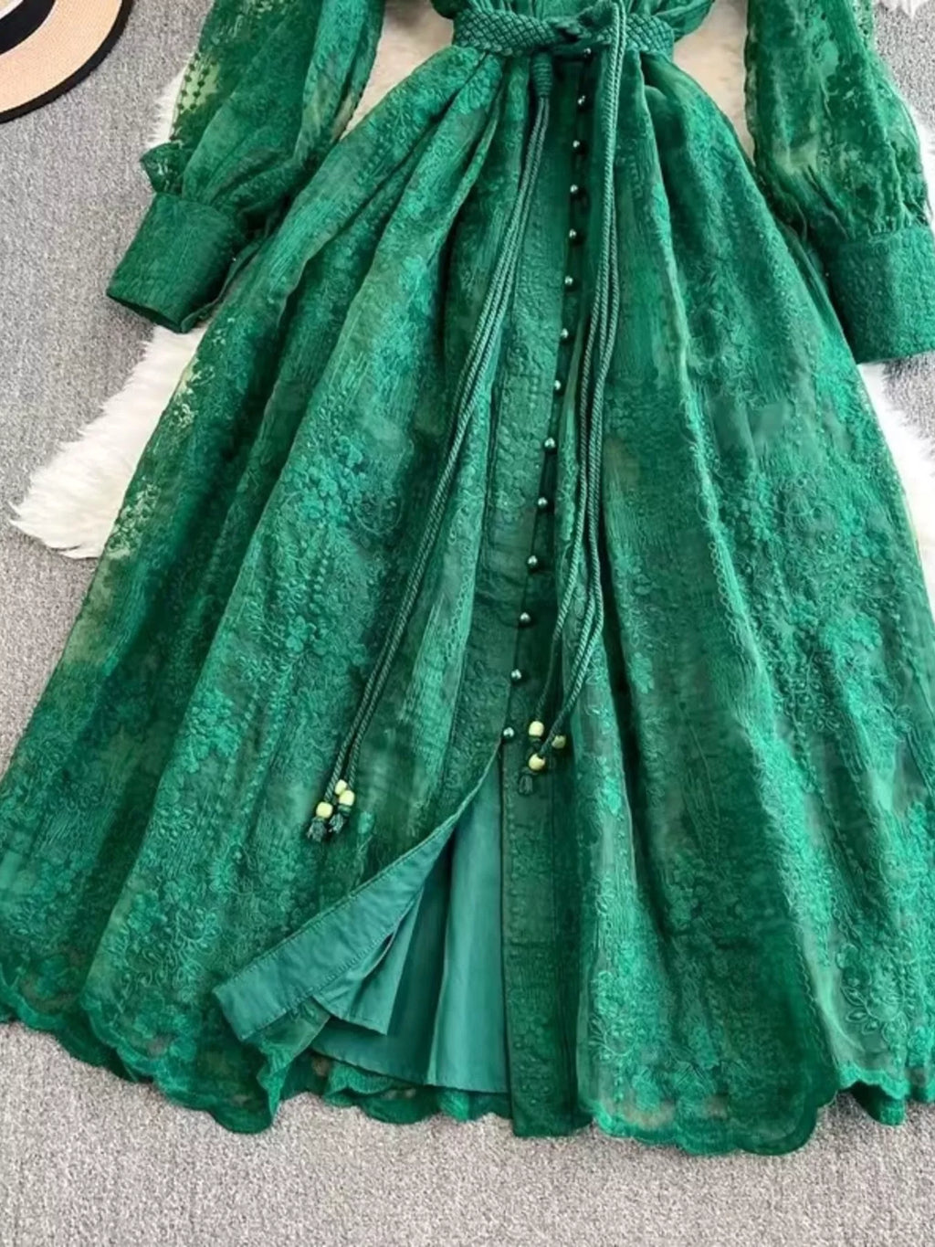 Lace Tie Waist Long Sleeve Dress - Girly Tea