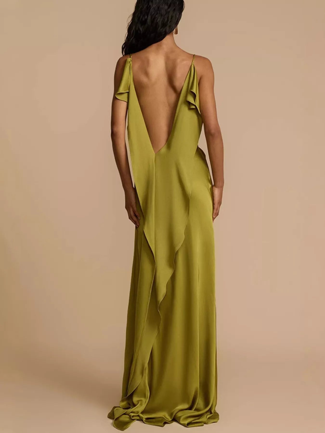 Satin Cowl Neck Slit Maxi Dress - Girly Tea
