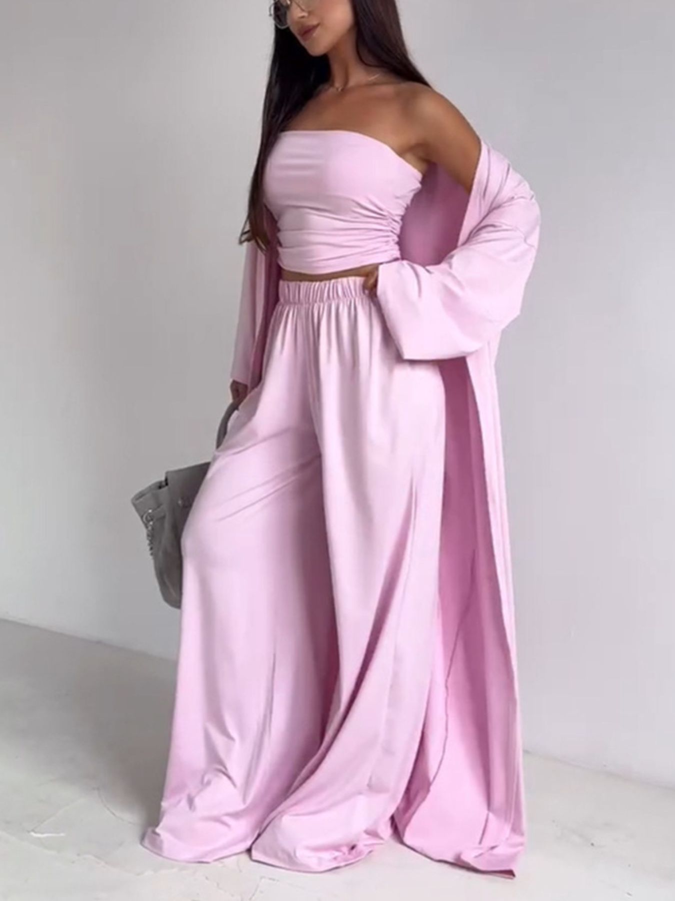 Tube Top & Cardigan & Pants Three Piece Set - Girly Tea