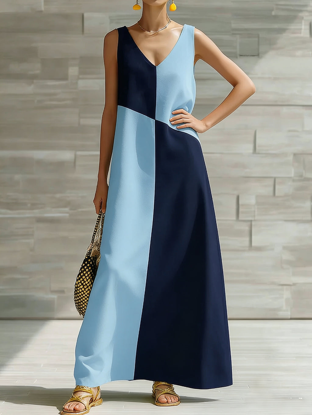 Color Block Sleeveless Maxi Dress - Girly Tea