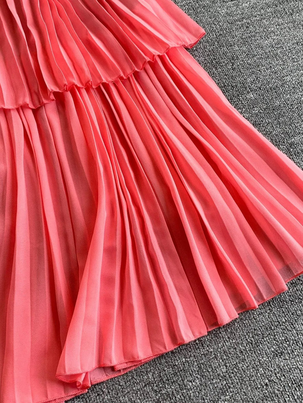 Pleated Layered Spaghetti Strap Midi Dress - Girly Tea