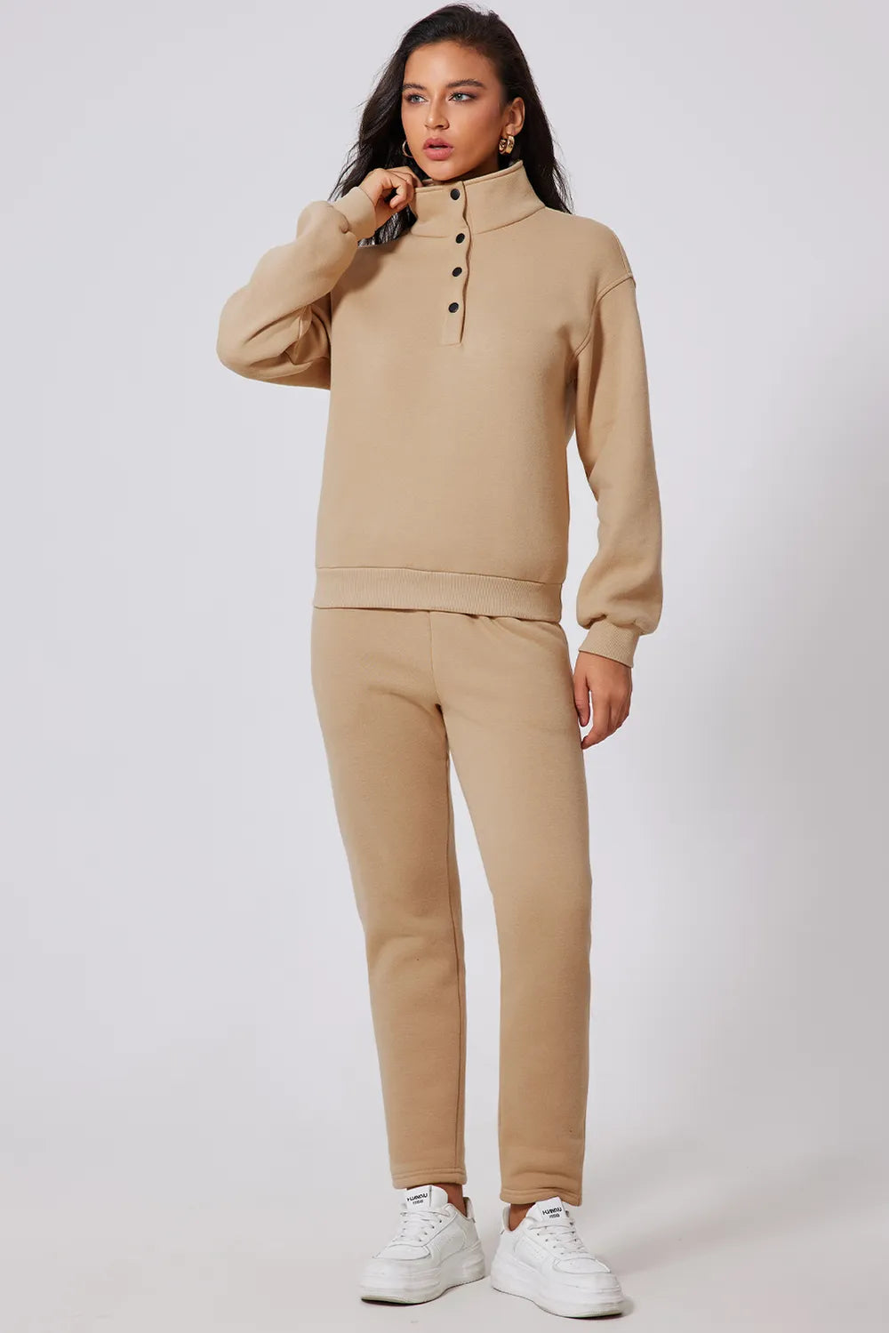 Half Snap Turtleneck Top and Pants Active Set - Girly Tea