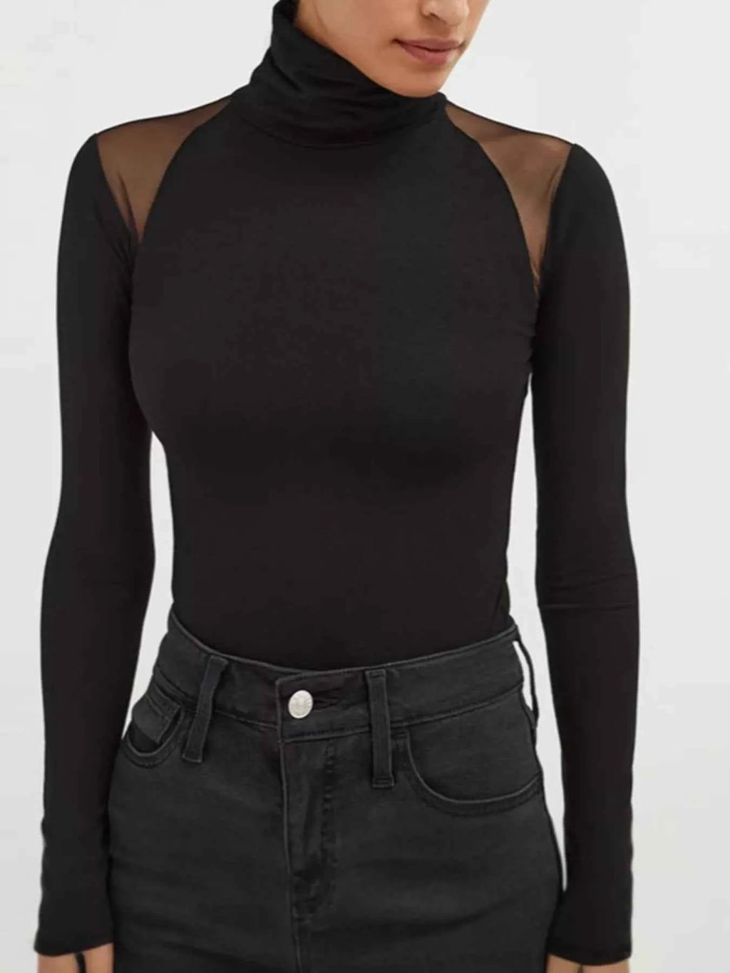 Mesh Shoulder Turtleneck Bodysuit