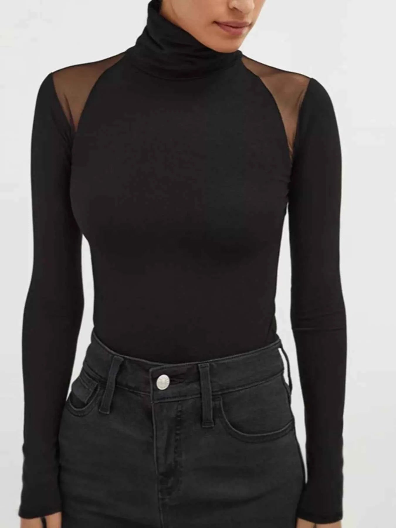 Mesh Shoulder Turtleneck Bodysuit
