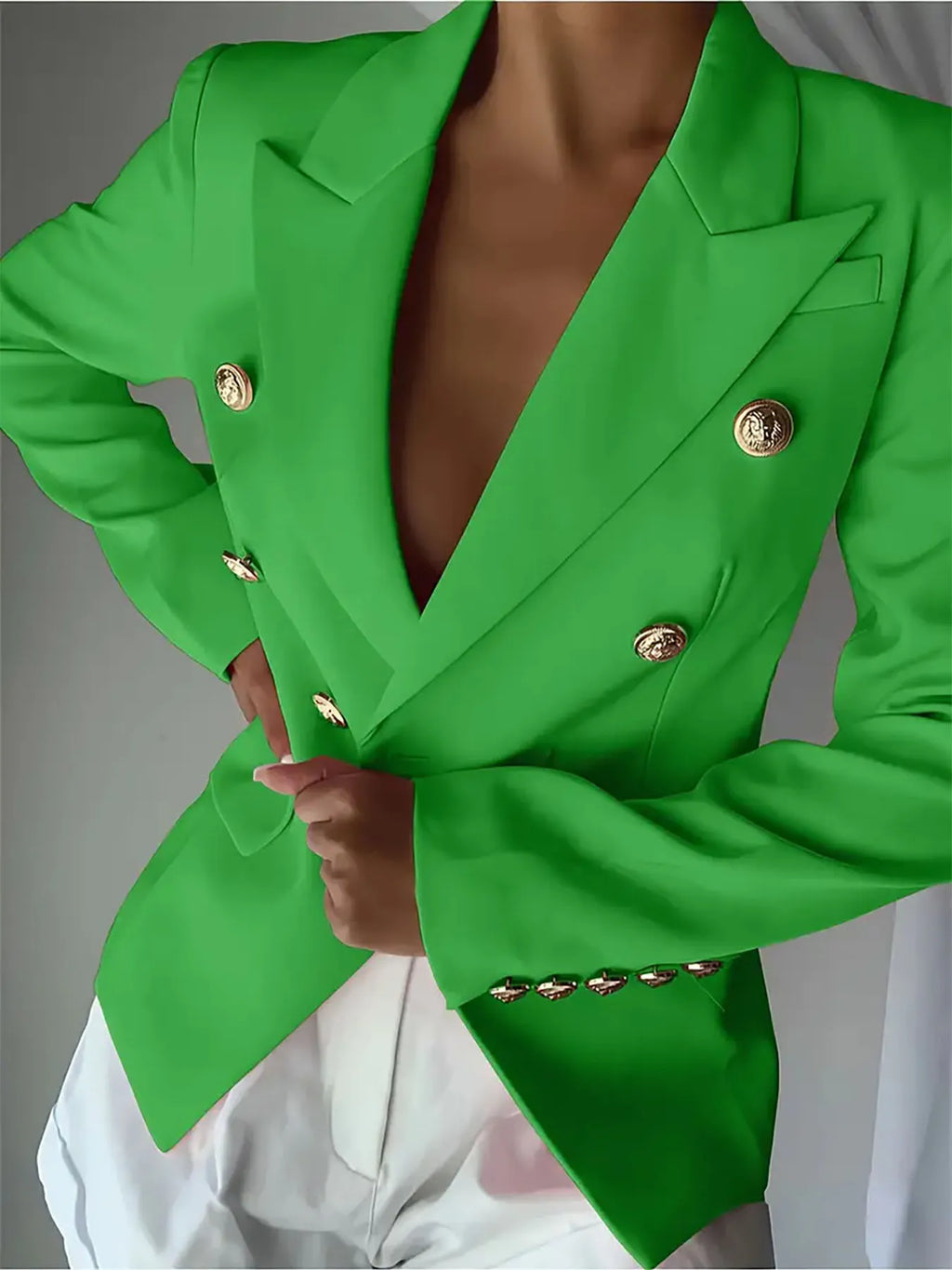 Decor Button Lapel Collar Blazer - Girly Tea