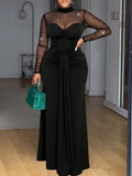 Mesh Mock Neck Long Sleeve Maxi Dress - Girly Tea
