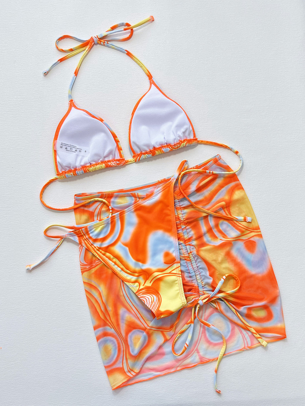 Multicolored Drawstring Ruched Three-Piece Swim Set - Girly Tea