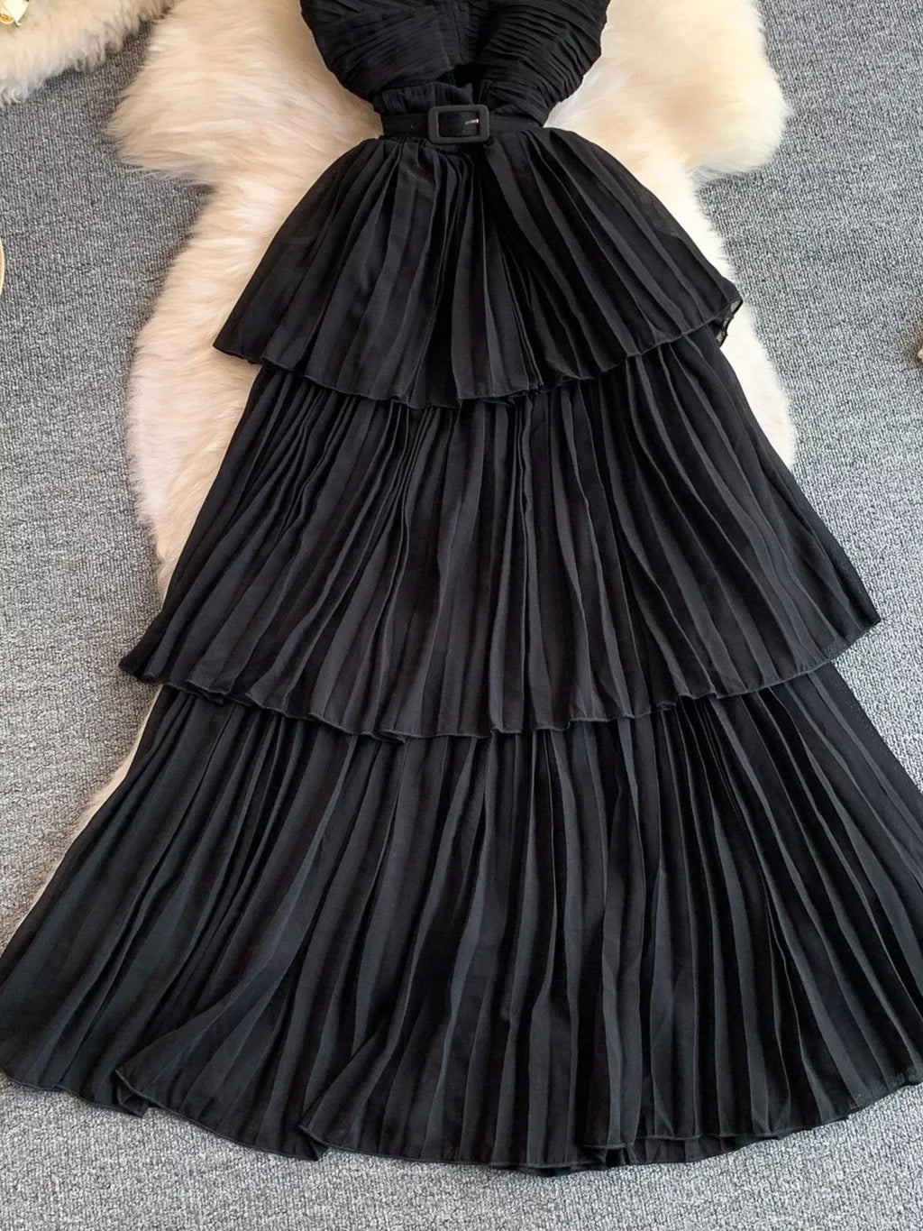 Pleated Layered Spaghetti Strap Midi Dress - Girly Tea