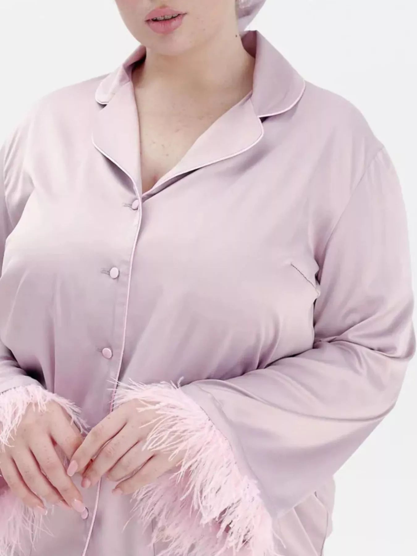 Silky Button Up Top and Pants Lounge Set - Girly Tea