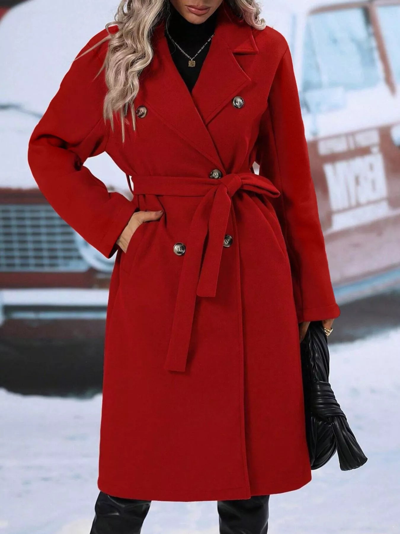 Double-Breasted Tie Waist Coat - Girly Tea