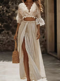 Lace Crop Top and Slit Maxi Skirt Set - Girly Tea