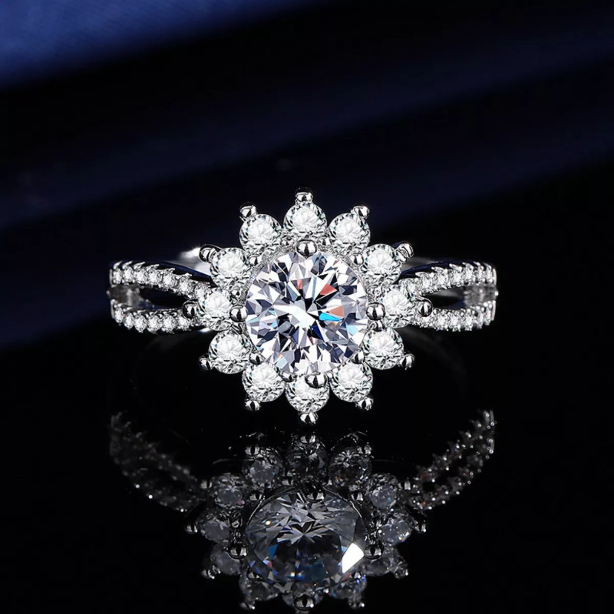 1 Carat Moissanite 925 Sterling Silver Flower Ring - Girly Tea
