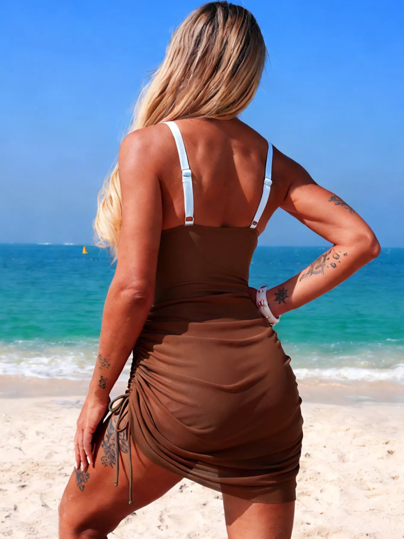 Color Block Cutout One-Piece Swimsuit - Girly Tea