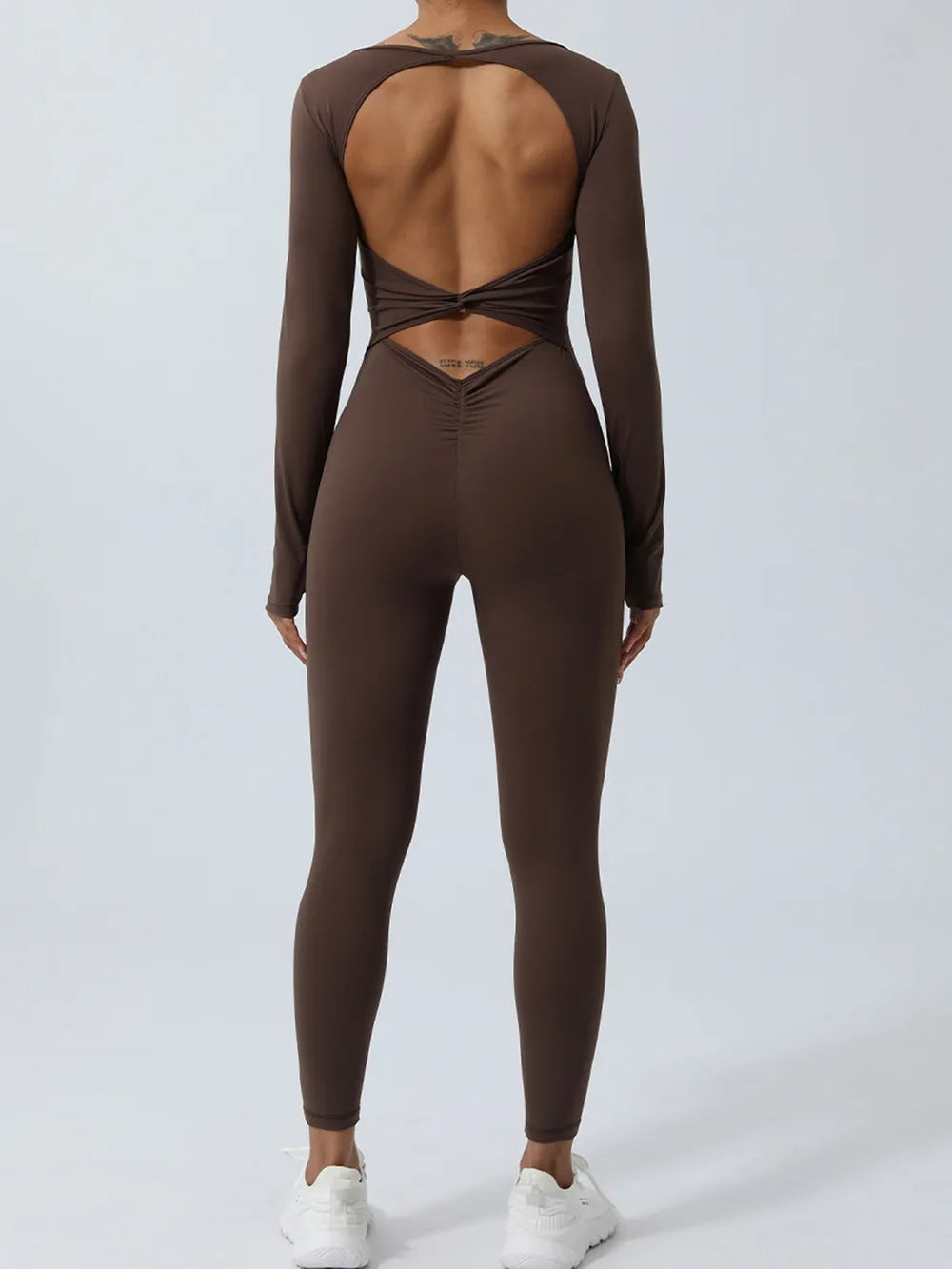 Twisted Backless Long Sleeve Jumpsuit - Girly Tea