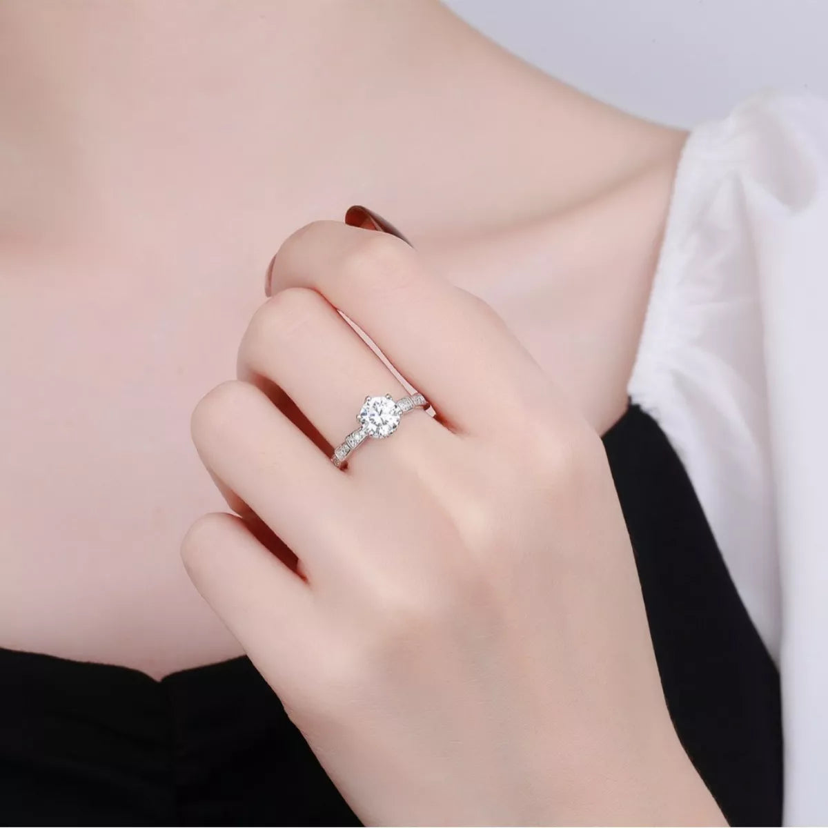 1 Carat Moissanite 925 Sterling Silver Ring - Girly Tea