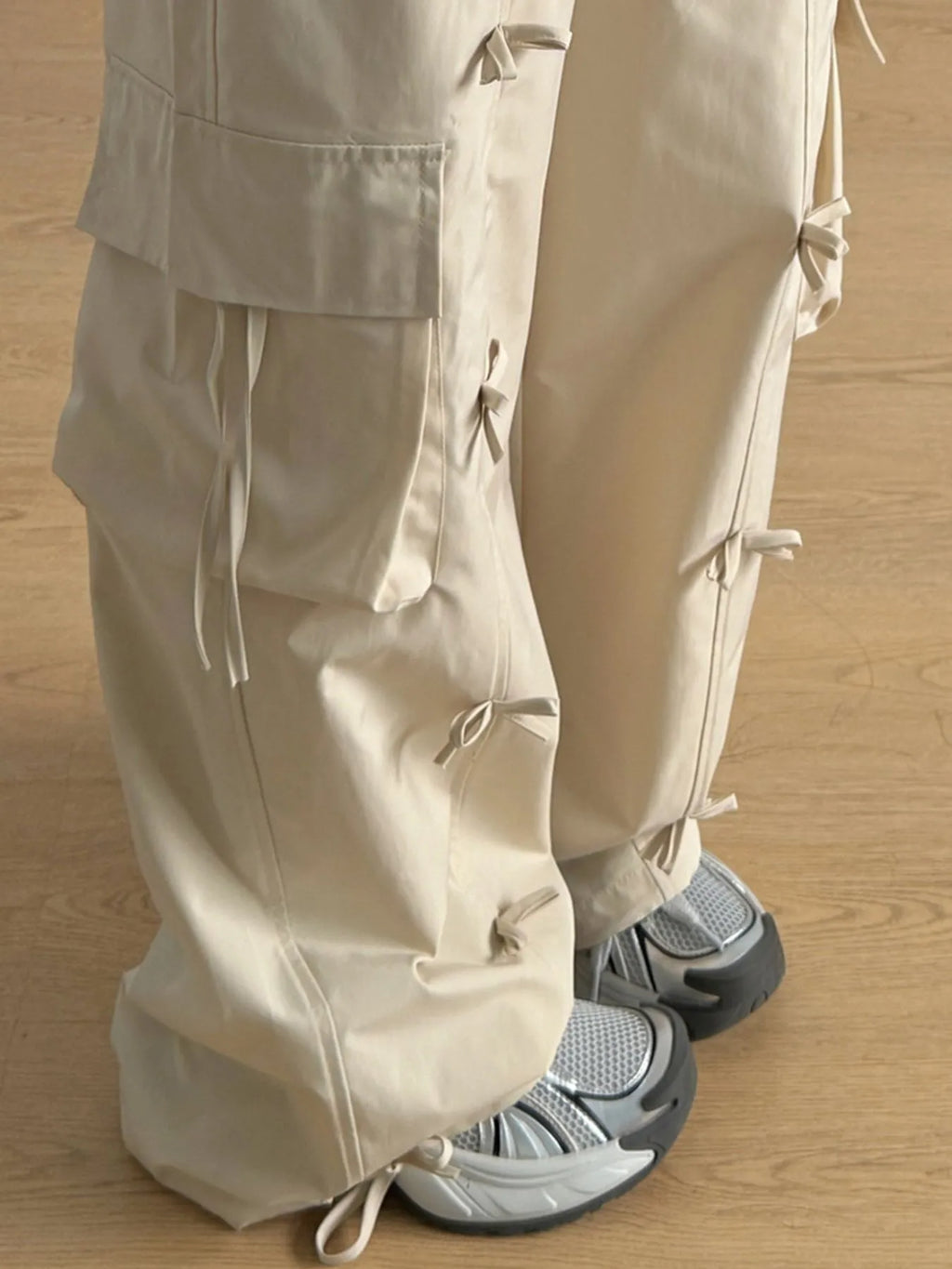 Bow Elastic Waist Cargo Pants - Girly Tea