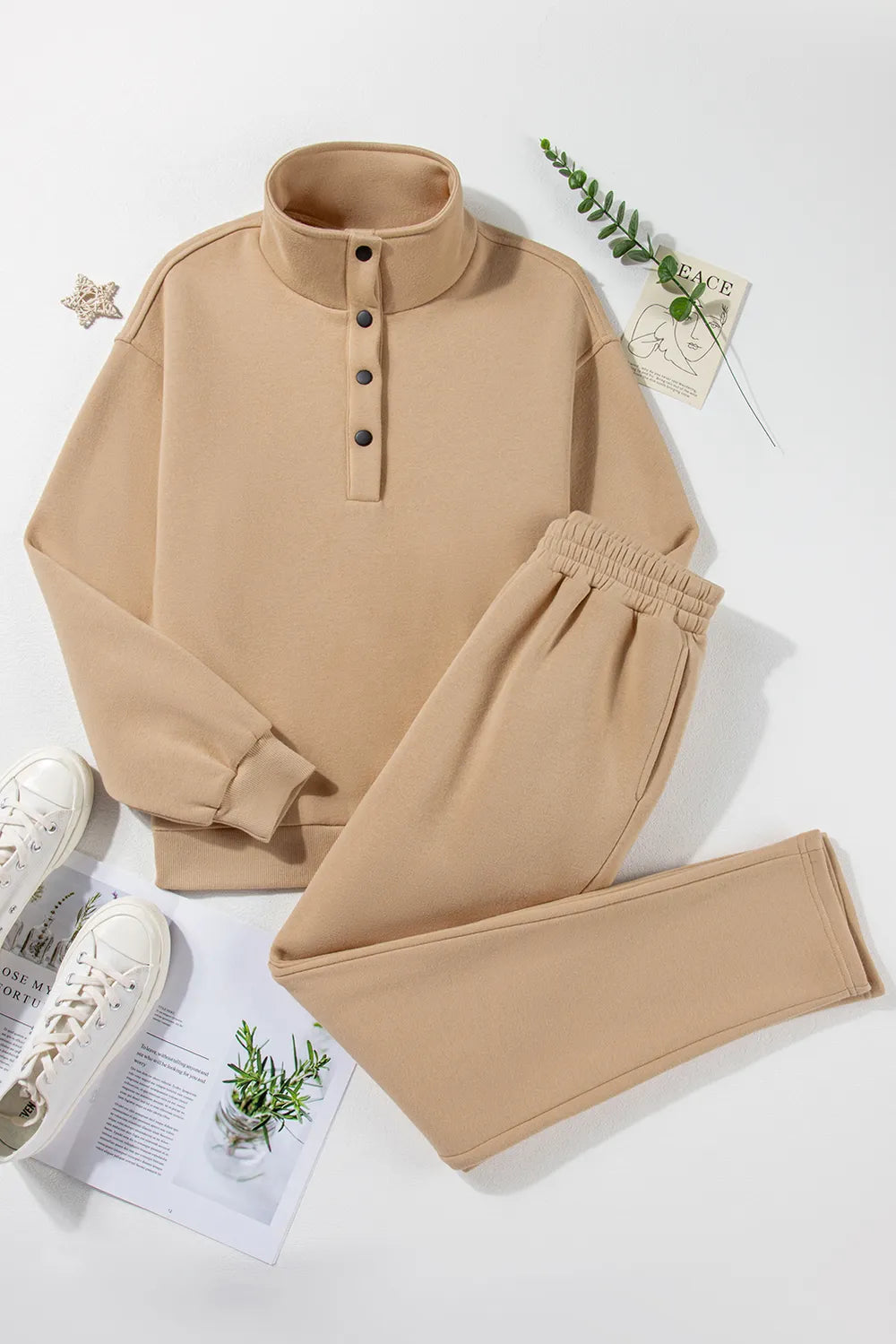 Half Snap Turtleneck Top and Pants Active Set - Girly Tea