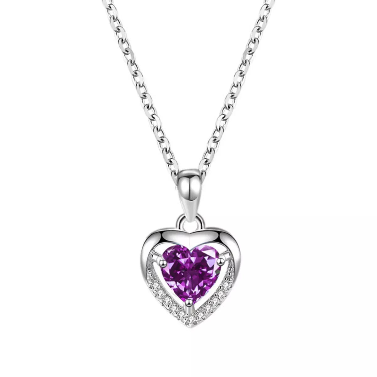 925 Sterling Silver Zircon Heart Necklace - Girly Tea