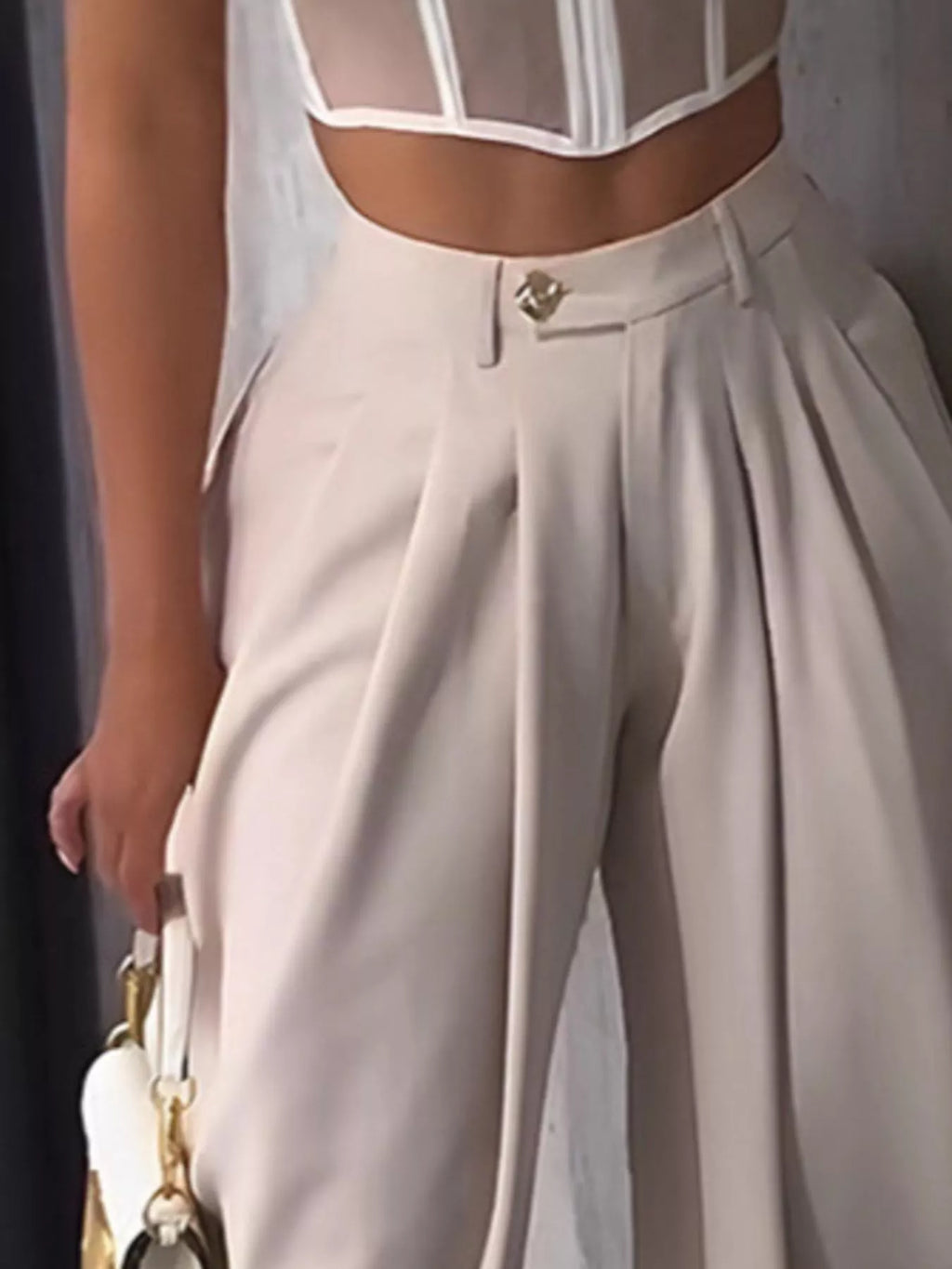 High-Waisted Wide Leg Pleated Pants - Girly Tea