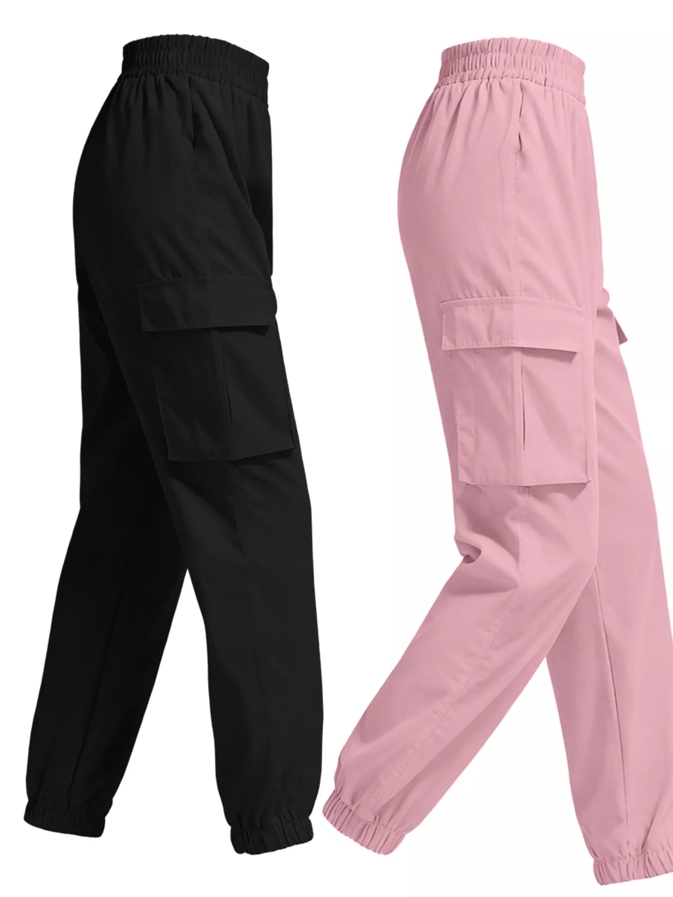 2 Piece Elastic Waist Cargo Pants - Girly Tea