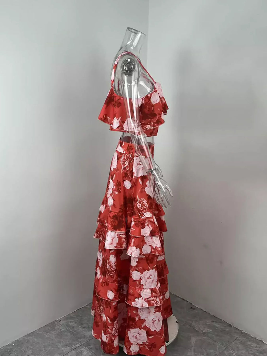 Floral Print Ruffle Cami and Skirt Two-Piece Set - Girly Tea