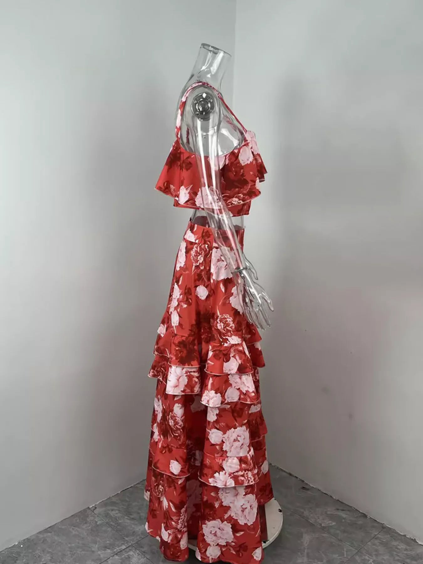 Floral Print Ruffle Cami and Skirt Two-Piece Set - Girly Tea