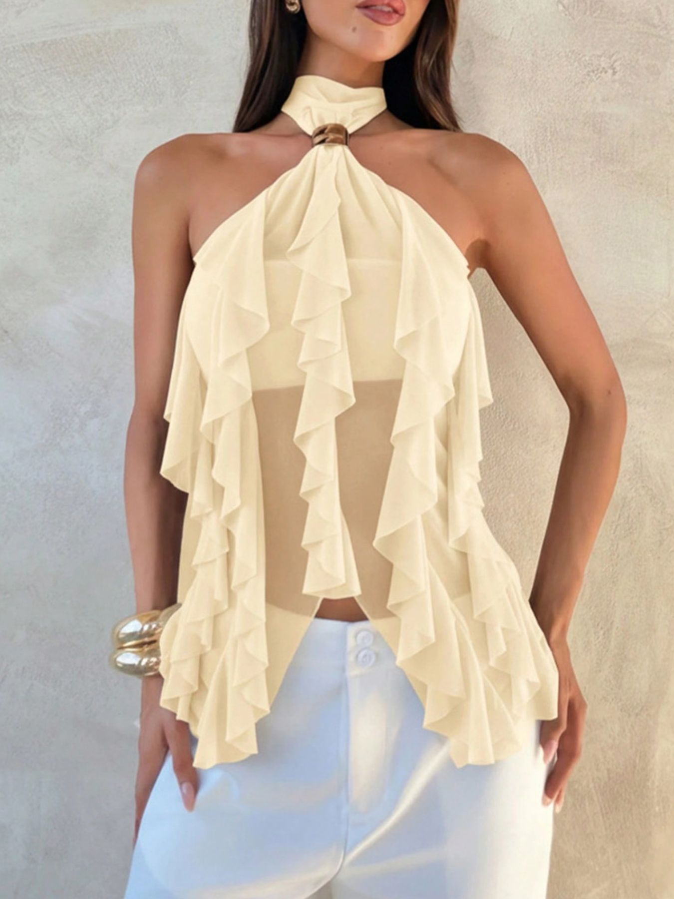 Ruffled Halter Neck Cami - Girly Tea