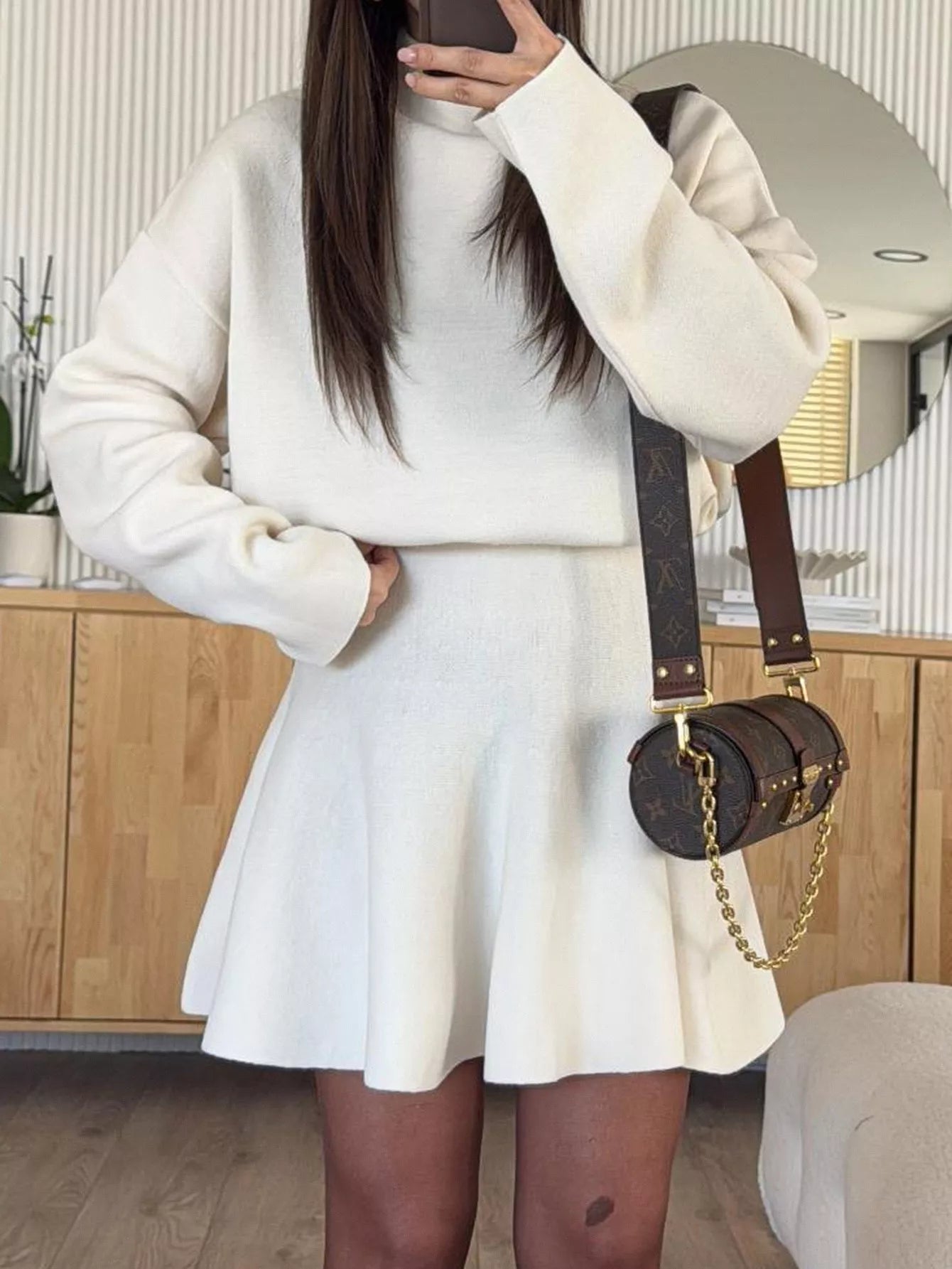 Turtleneck Dropped Shoulder Sweater and Skirt Set - Girly Tea