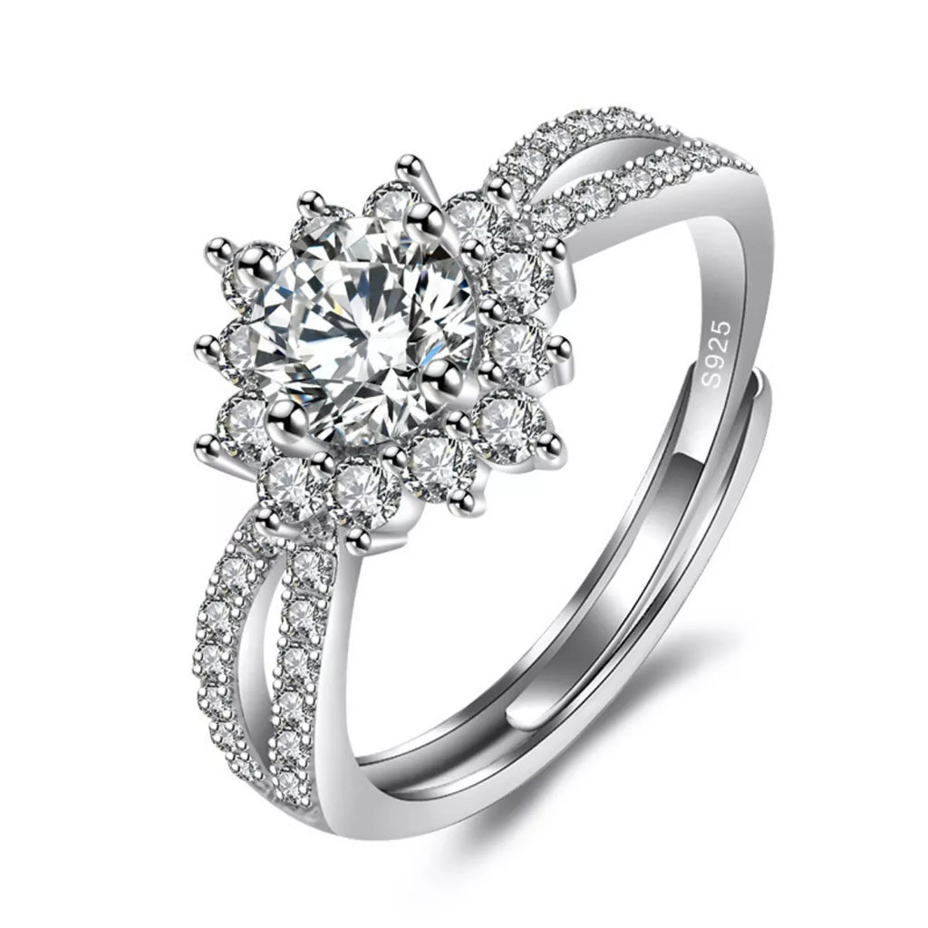1 Carat Moissanite 925 Sterling Silver Flower Ring - Girly Tea