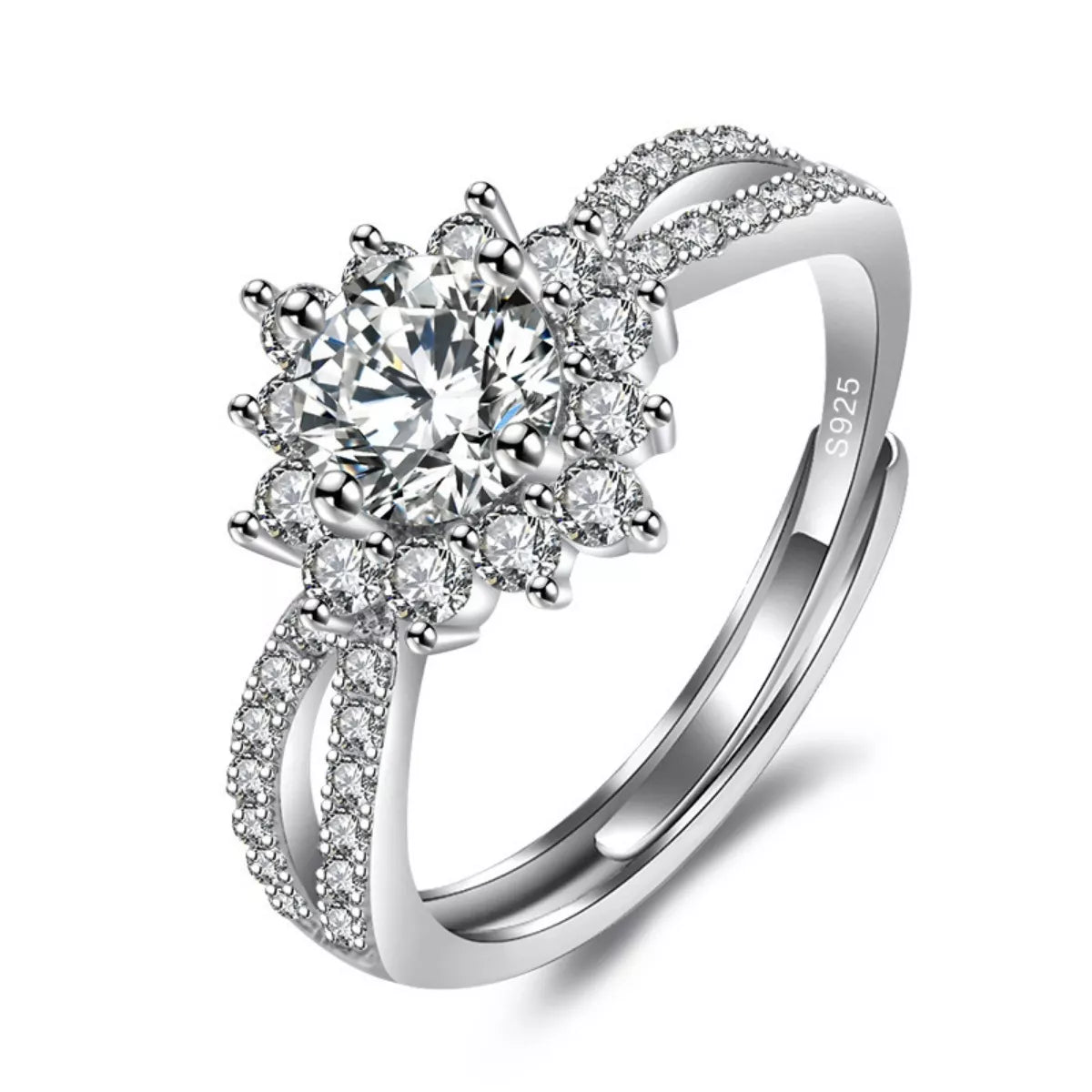 1 Carat Moissanite 925 Sterling Silver Flower Ring - Girly Tea