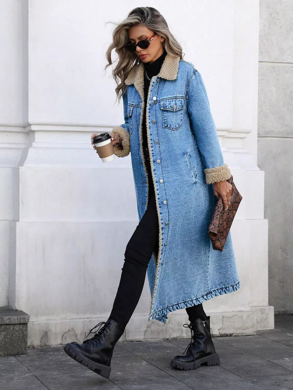 Sherpa Lined Longline Denim Jacket - Girly Tea
