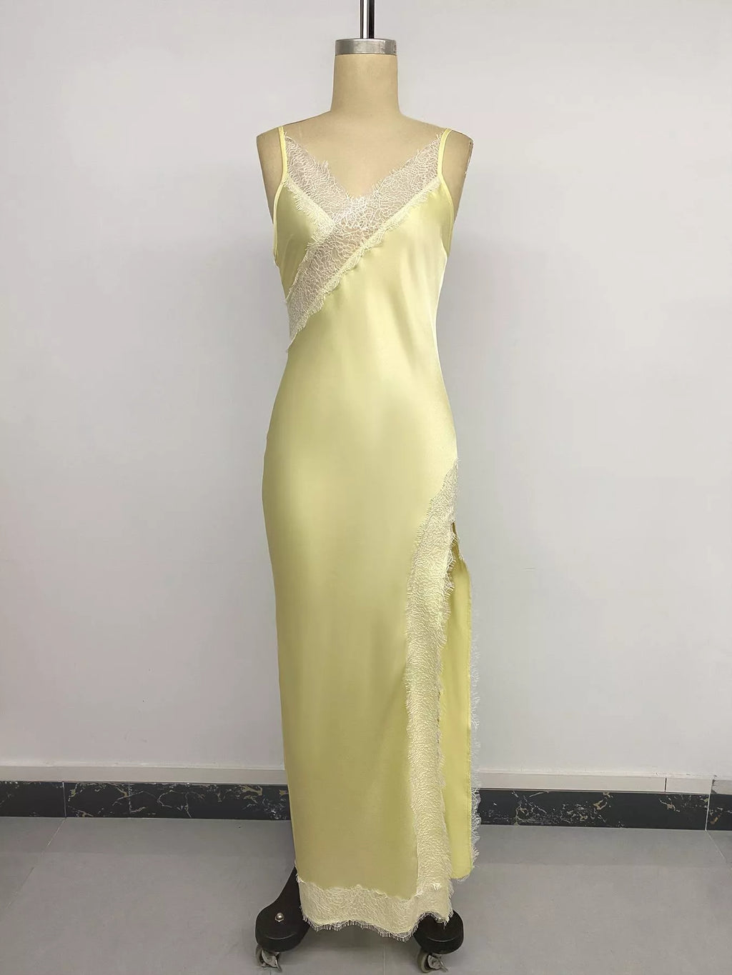Lace Trimmed Slit Midi Dress - Girly Tea