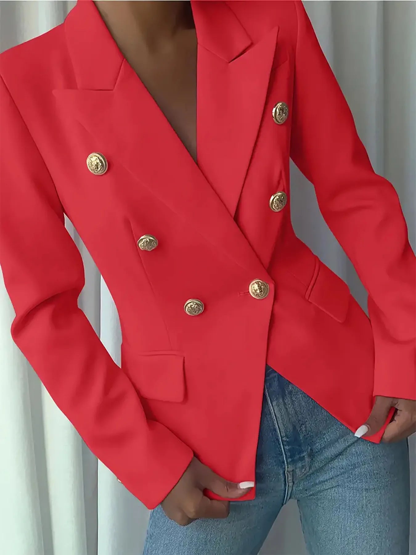 Decor Button Lapel Collar Blazer - Girly Tea