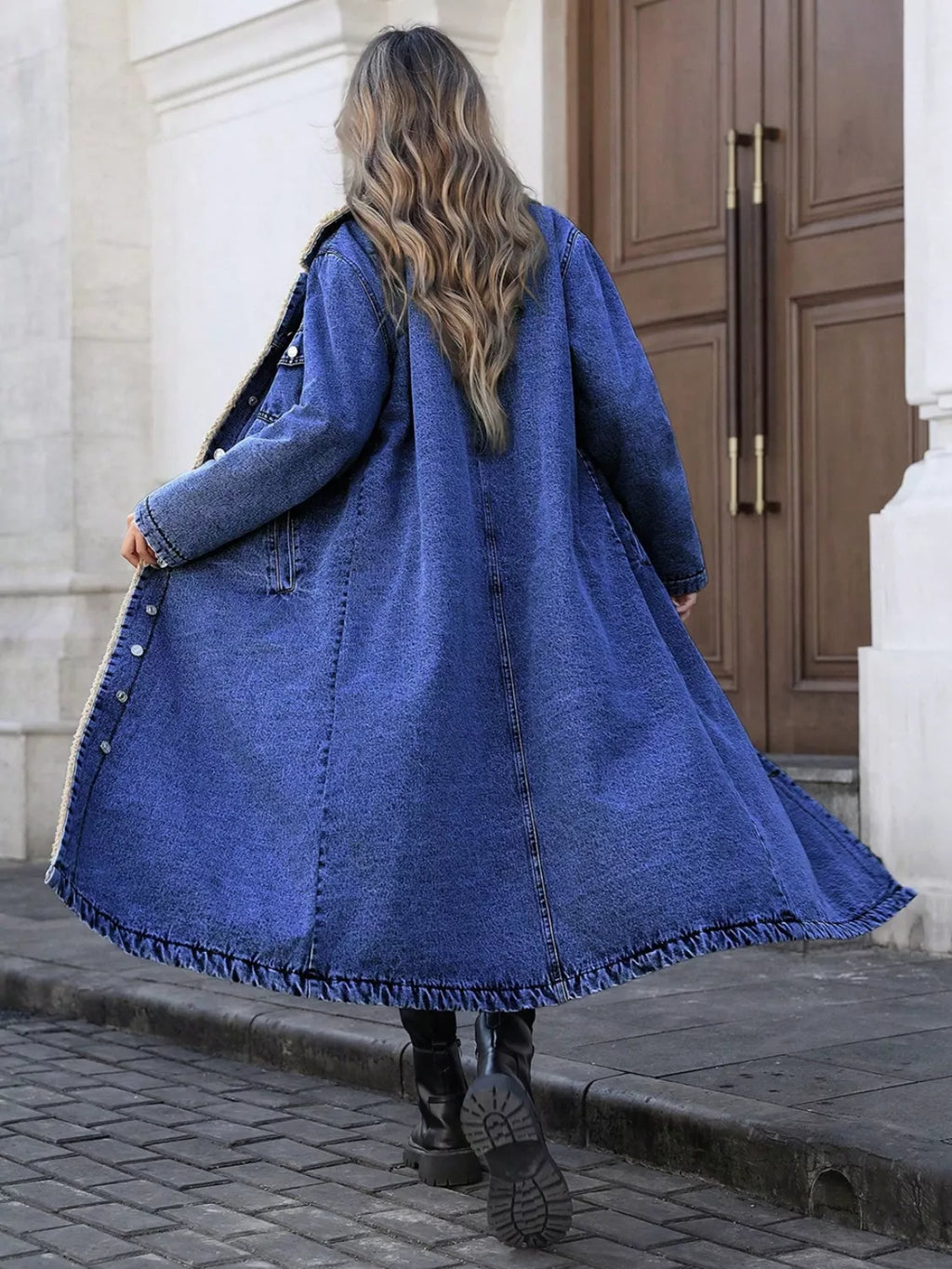 Sherpa Lined Longline Denim Jacket - Girly Tea