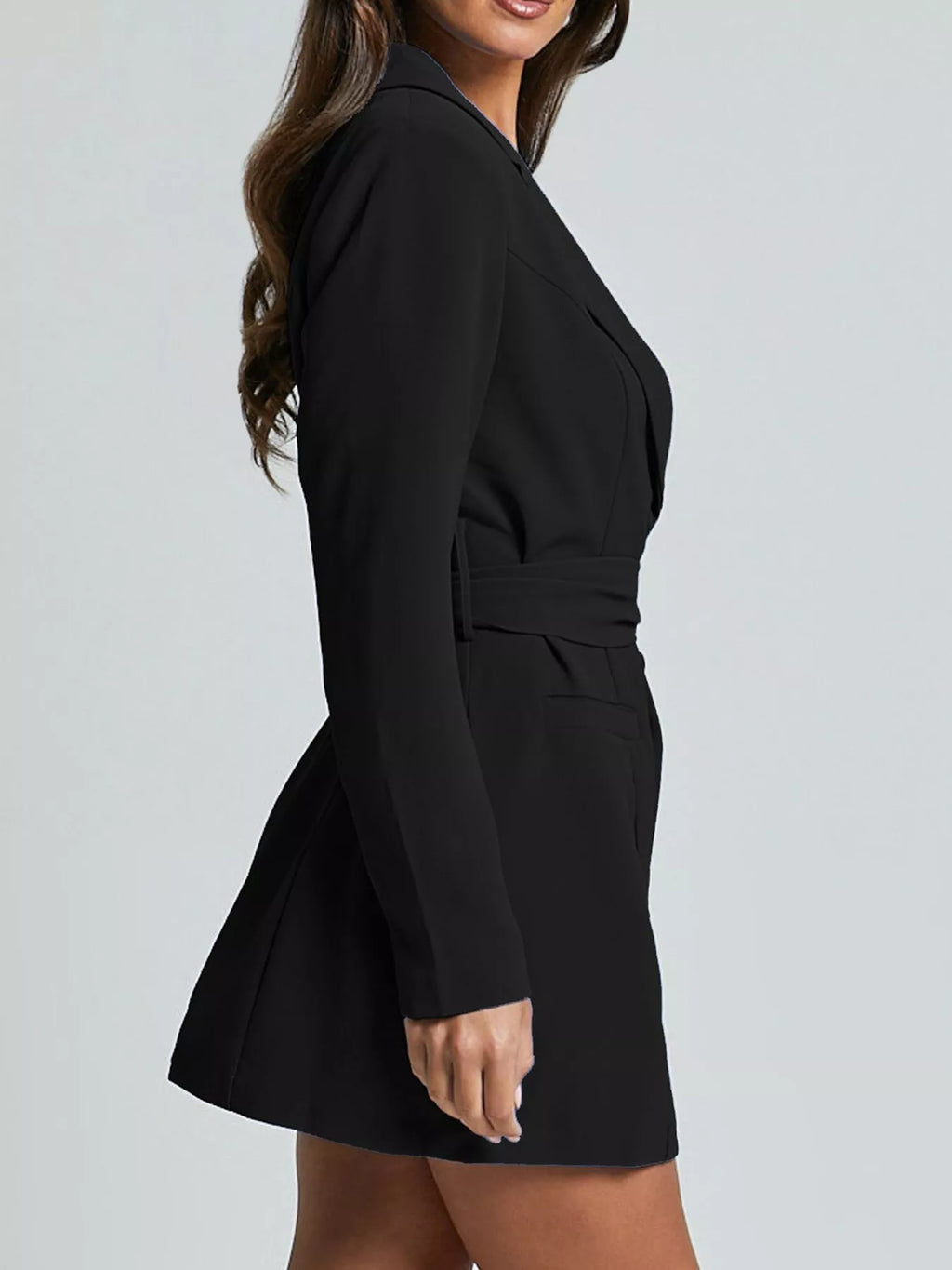 Lapel Collar Tie Waist Blazer - Girly Tea