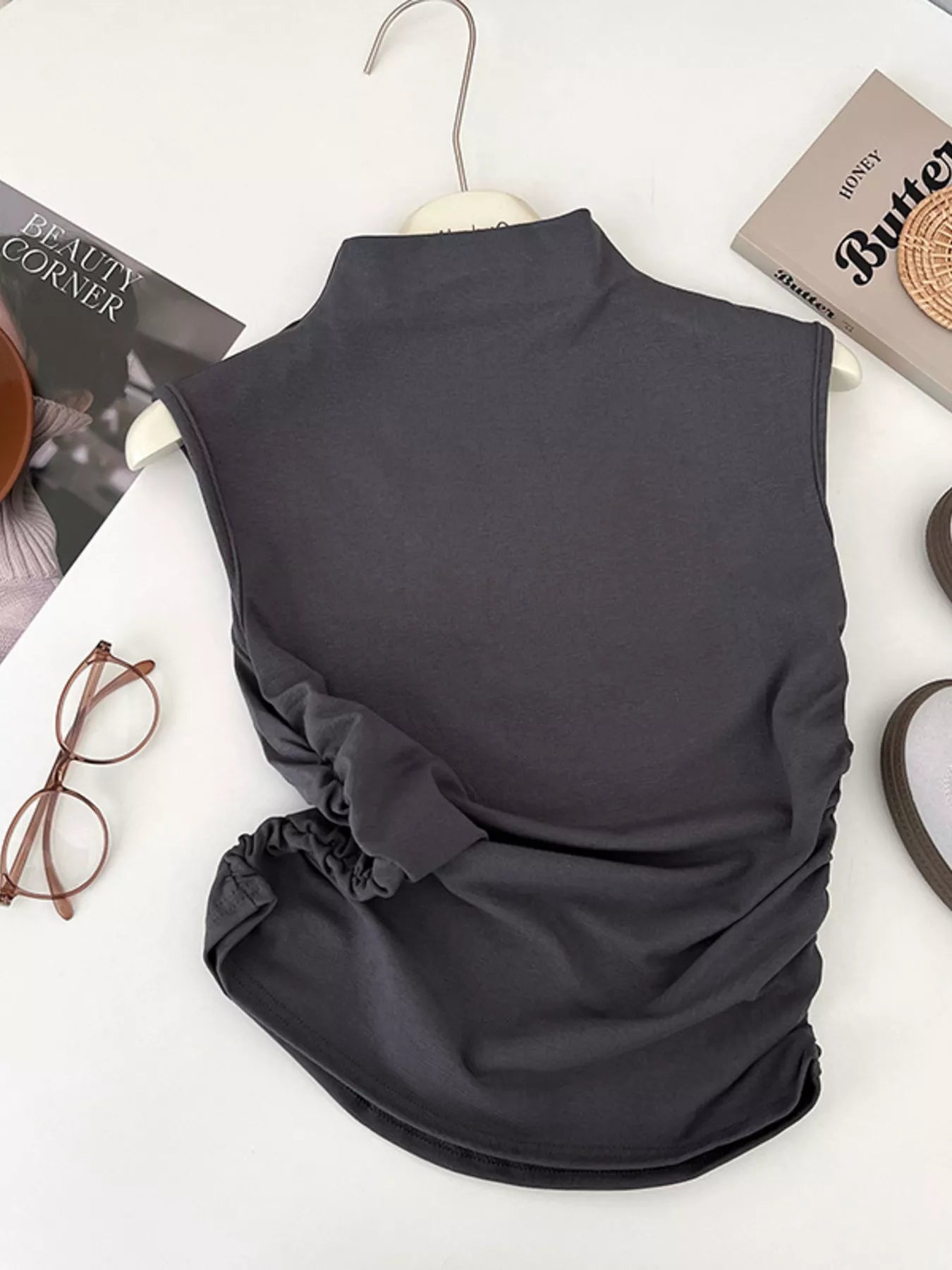 Ruched Mock Neck Tank - Girly Tea