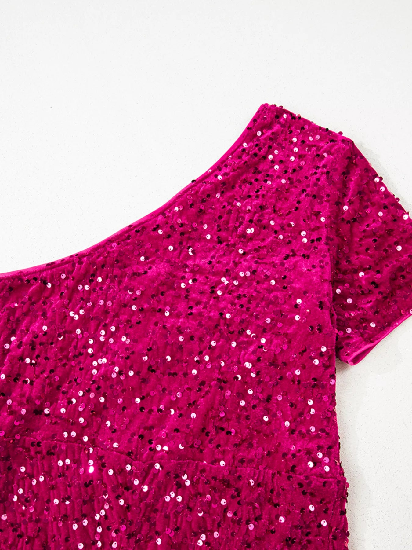 Sequin One-Shoulder Dress with High Slit - Girly Tea