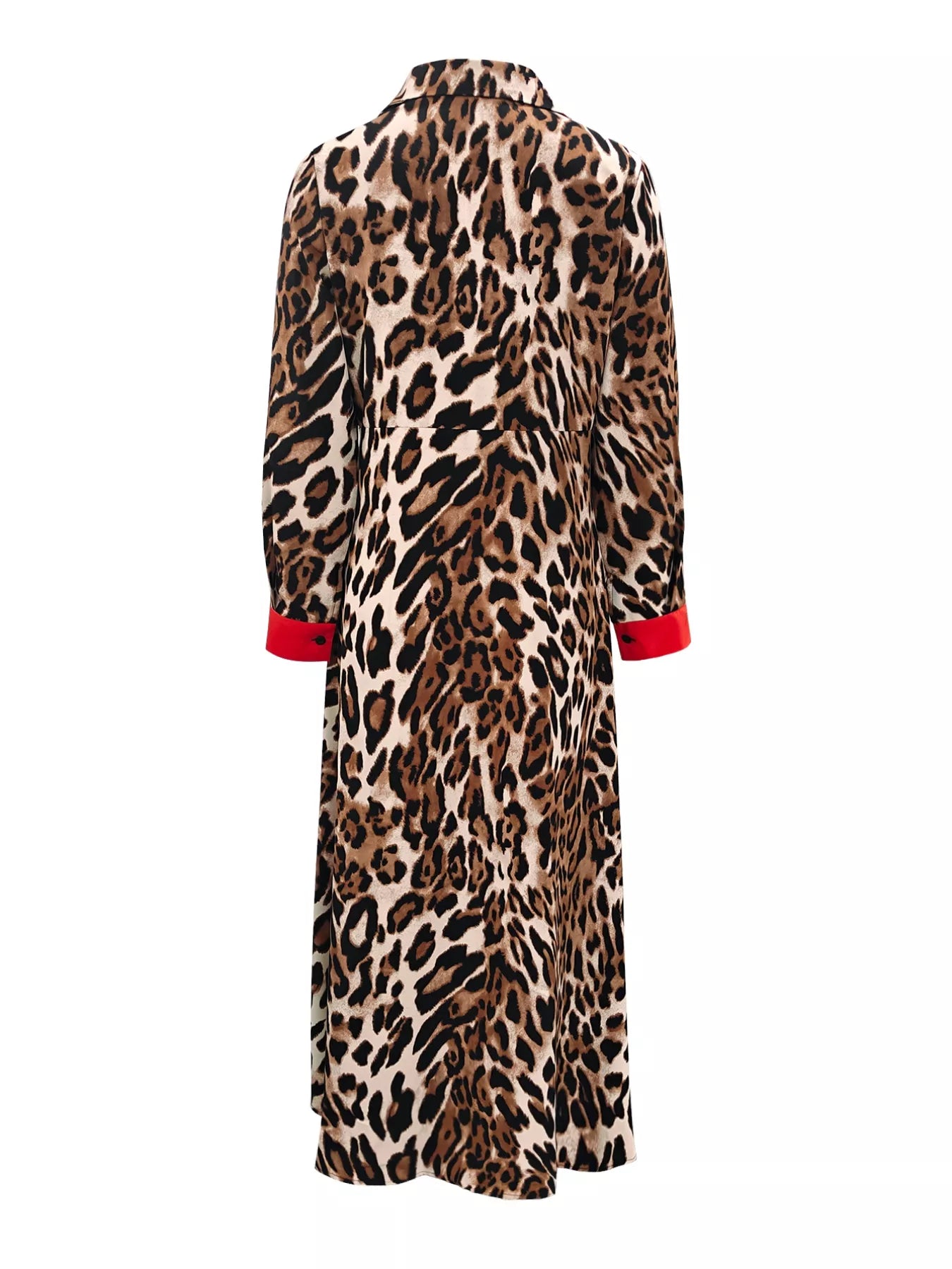 Leopard Print Long Sleeve Shirt Dress with Contrast Trim - Girly Tea