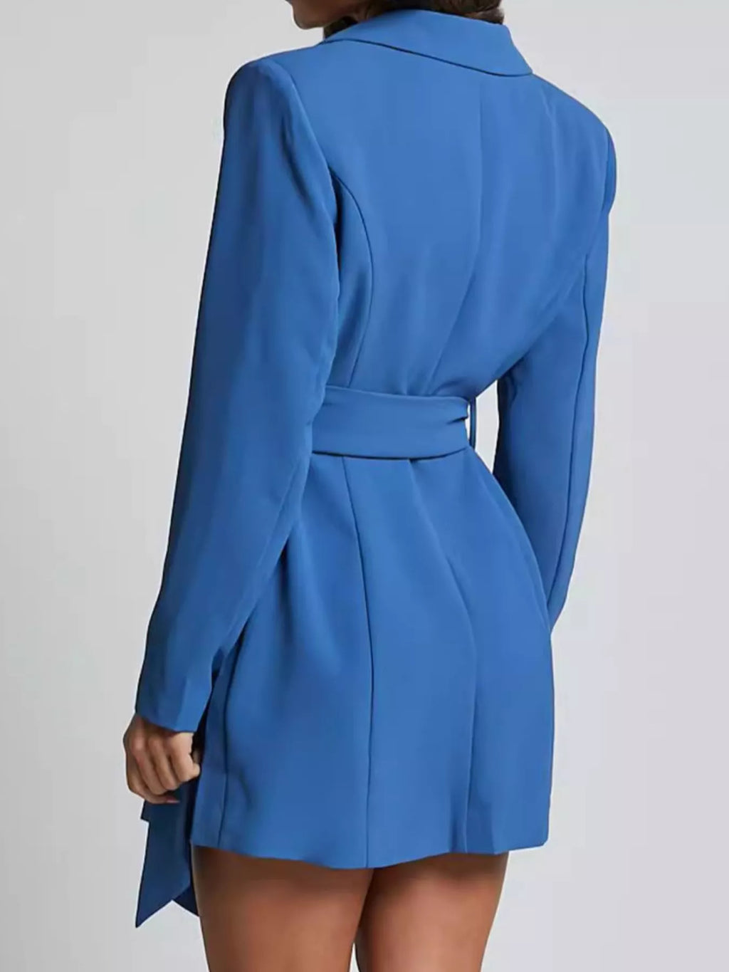 Lapel Collar Tie Waist Blazer - Girly Tea